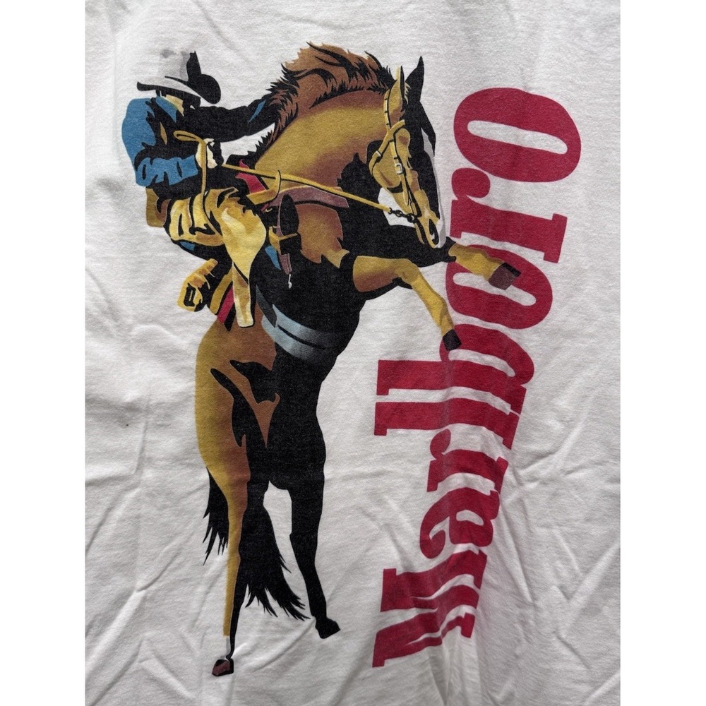 Vtg Marlboro Shirt Mens XL 90s Cowboy Rodeo Wild West Pocket Tee USA White